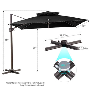 Homeroots 11' Black Polyester Round Tilt Cantilever Patio Umbrella With Stand  Aluminum 485668