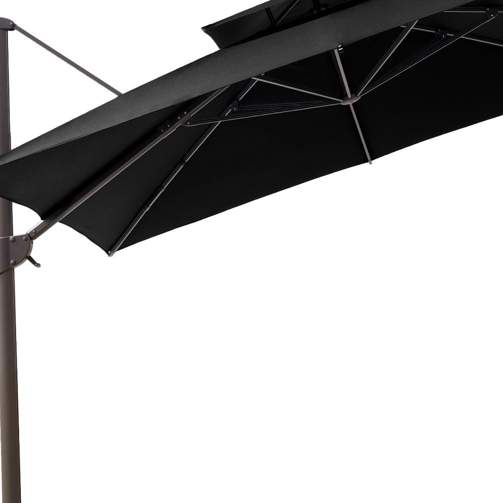 Homeroots 11' Black Polyester Round Tilt Cantilever Patio Umbrella With Stand  Aluminum 485668