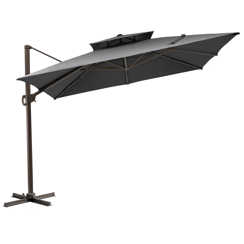 Homeroots 11' Dark Gray Polyester Round Tilt Cantilever Patio Umbrella With Stand  Aluminum 485669
