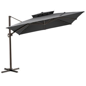 Homeroots 11' Dark Gray Polyester Round Tilt Cantilever Patio Umbrella With Stand  Aluminum 485669