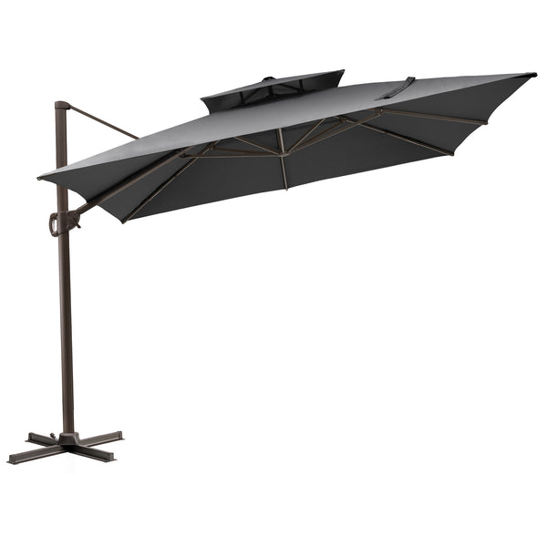 Homeroots 11' Dark Gray Polyester Round Tilt Cantilever Patio Umbrella With Stand  Aluminum 485669