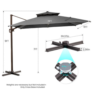 Homeroots 11' Dark Gray Polyester Round Tilt Cantilever Patio Umbrella With Stand  Aluminum 485669