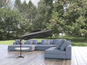 Homeroots 11' Dark Gray Polyester Round Tilt Cantilever Patio Umbrella With Stand  Aluminum 485669