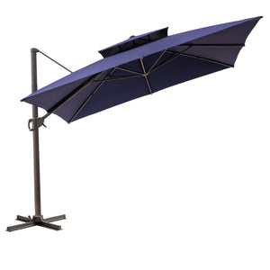 Homeroots 11' Navy Blue Polyester Round Tilt Cantilever Patio Umbrella With Stand  Aluminum 485670