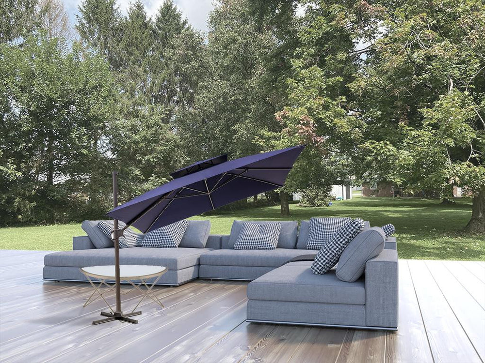 Homeroots 11' Navy Blue Polyester Round Tilt Cantilever Patio Umbrella With Stand  Aluminum 485670