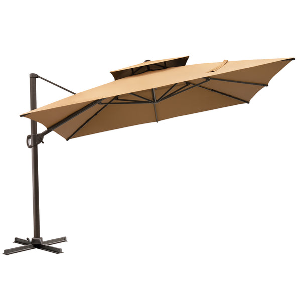 Homeroots 11' Tan Polyester Round Tilt Cantilever Patio Umbrella With Stand  Aluminum 485671
