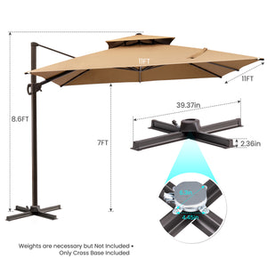 Homeroots 11' Tan Polyester Round Tilt Cantilever Patio Umbrella With Stand  Aluminum 485671