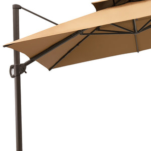 Homeroots 11' Tan Polyester Round Tilt Cantilever Patio Umbrella With Stand  Aluminum 485671