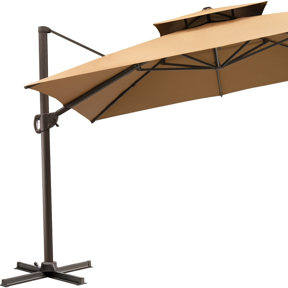 Homeroots 11' Tan Polyester Round Tilt Cantilever Patio Umbrella With Stand  Aluminum 485671