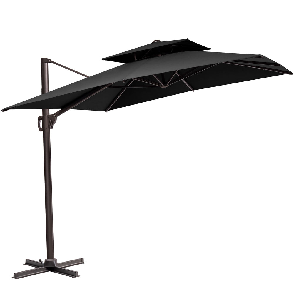 Homeroots 11' Black Polyester Round Tilt Cantilever Patio Umbrella With Stand  Aluminum 485672