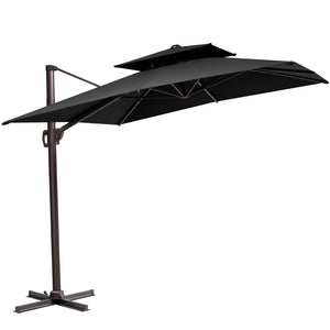 Homeroots 11' Black Polyester Round Tilt Cantilever Patio Umbrella With Stand  Aluminum 485672