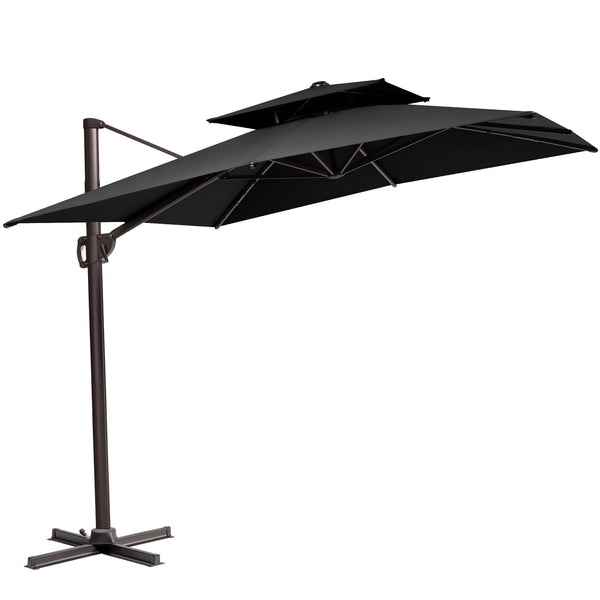 Homeroots 11' Black Polyester Round Tilt Cantilever Patio Umbrella With Stand  Aluminum 485672