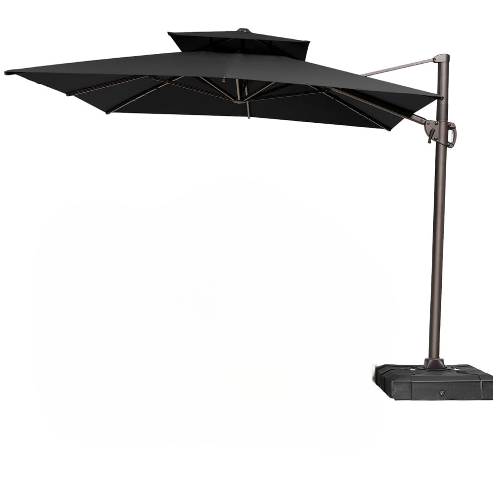HomeRoots 11' Black Polyester Round Cantilever Patio Umbrella with Stand - Stylish Shade for Outdoor Spaces 485672