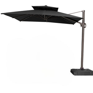 HomeRoots 11' Black Polyester Round Cantilever Patio Umbrella with Stand - Stylish Shade for Outdoor Spaces 485672