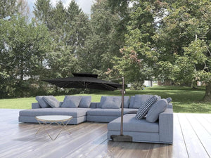 HomeRoots 11' Black Polyester Round Cantilever Patio Umbrella with Stand - Stylish Shade for Outdoor Spaces 485672