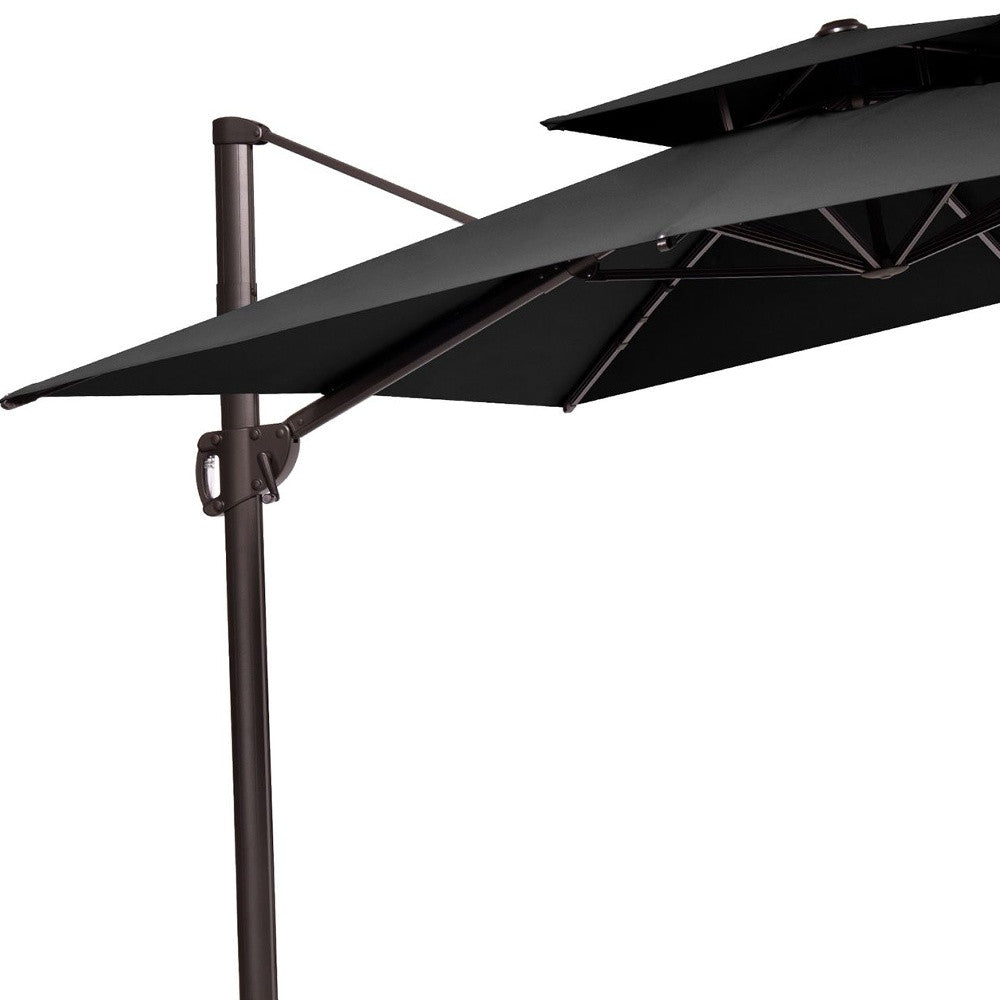 Homeroots 11' Black Polyester Round Tilt Cantilever Patio Umbrella With Stand  Aluminum 485672
