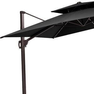 Homeroots 11' Black Polyester Round Tilt Cantilever Patio Umbrella With Stand  Aluminum 485672