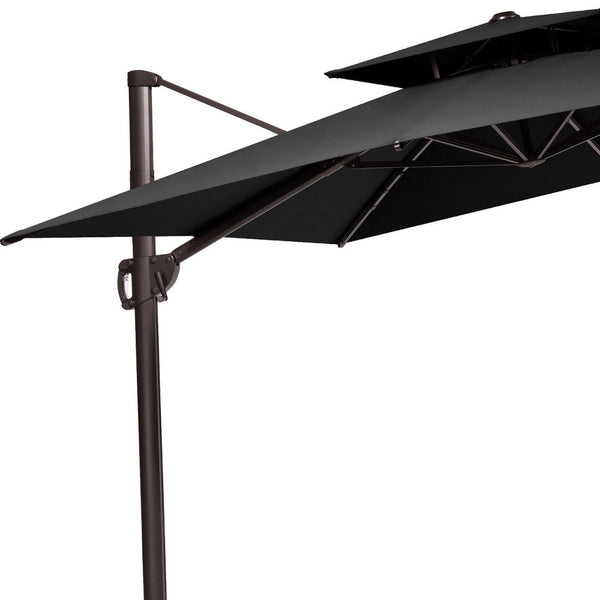 Homeroots 11' Black Polyester Round Tilt Cantilever Patio Umbrella With Stand  Aluminum 485672