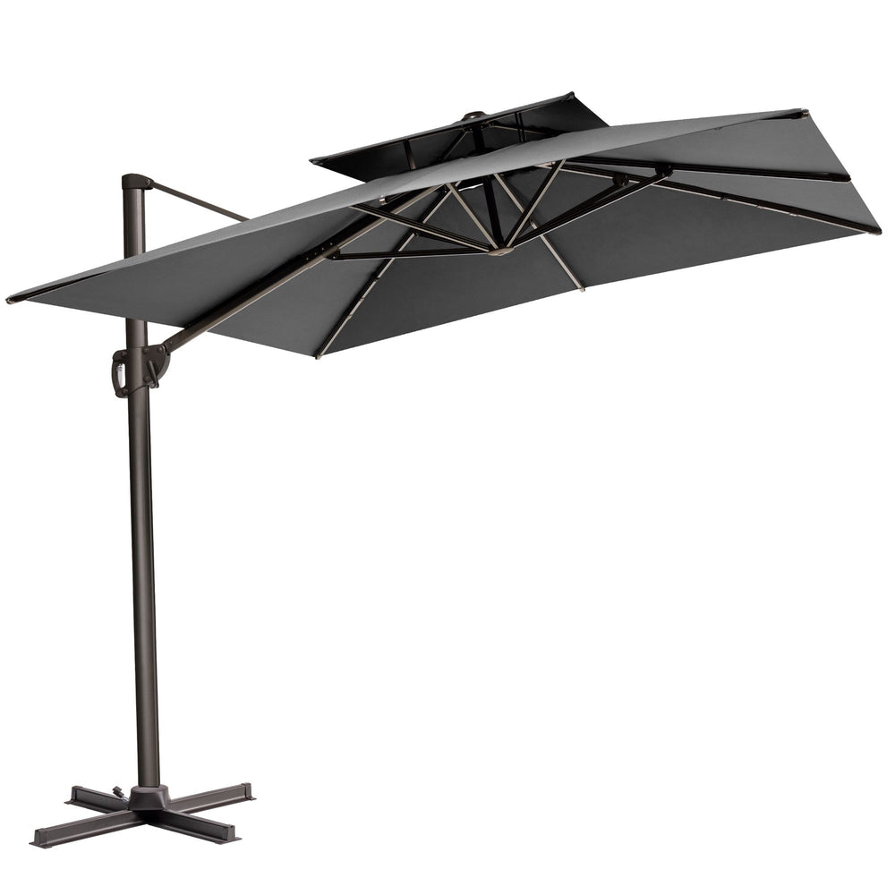Homeroots 11' Dark Gray Polyester Round Tilt Cantilever Patio Umbrella With Stand  Aluminum 485673