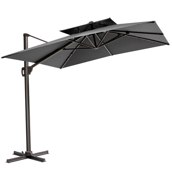 Homeroots 11' Dark Gray Polyester Round Tilt Cantilever Patio Umbrella With Stand  Aluminum 485673