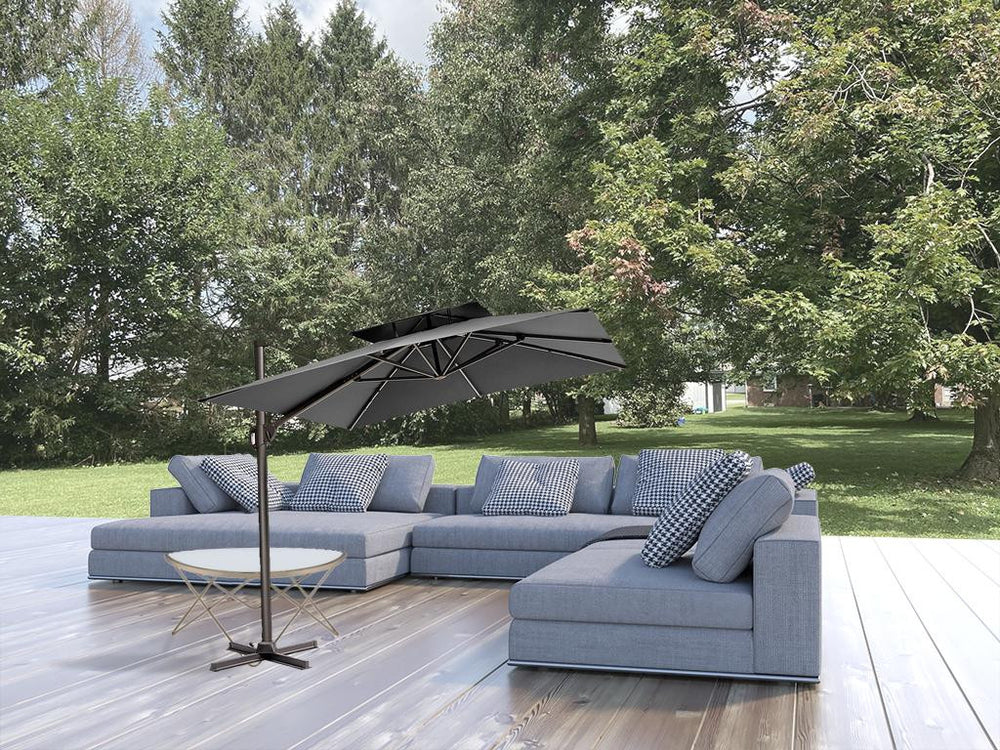 Homeroots 11' Dark Gray Polyester Round Tilt Cantilever Patio Umbrella With Stand  Aluminum 485673