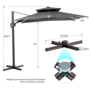 Homeroots 11' Dark Gray Polyester Round Tilt Cantilever Patio Umbrella With Stand  Aluminum 485673