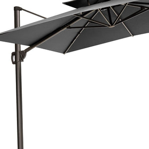Homeroots 11' Dark Gray Polyester Round Tilt Cantilever Patio Umbrella With Stand  Aluminum 485673