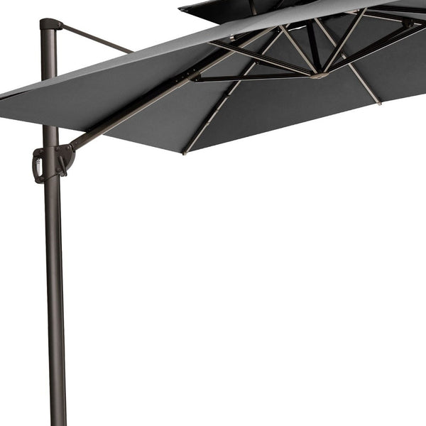 Homeroots 11' Dark Gray Polyester Round Tilt Cantilever Patio Umbrella With Stand  Aluminum 485673