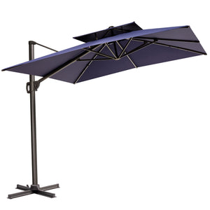 Homeroots 11' Navy Blue Polyester Round Tilt Cantilever Patio Umbrella With Stand  Aluminum 485674