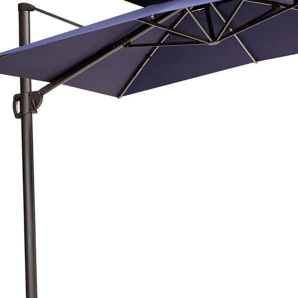 Homeroots 11' Navy Blue Polyester Round Tilt Cantilever Patio Umbrella With Stand  Aluminum 485674