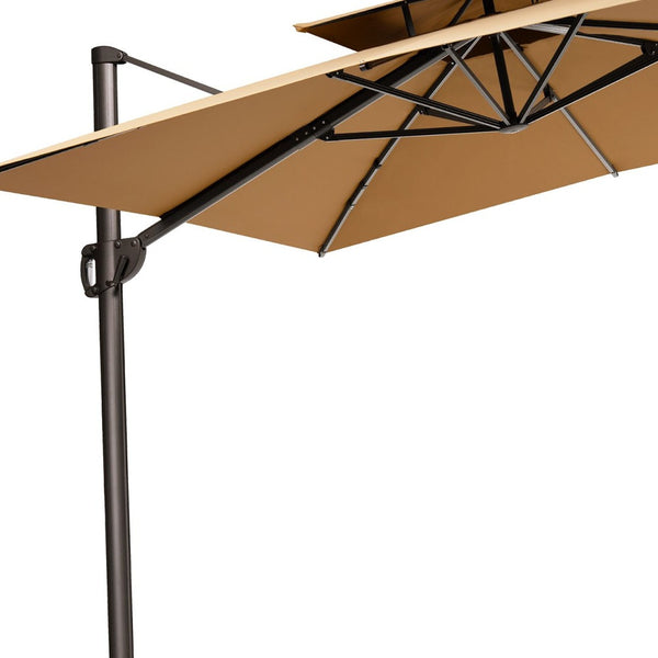 Homeroots 11' Tan Polyester Round Tilt Cantilever Patio Umbrella With Stand  Aluminum 485675