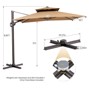 Homeroots 11' Tan Polyester Round Tilt Cantilever Patio Umbrella With Stand  Aluminum 485675