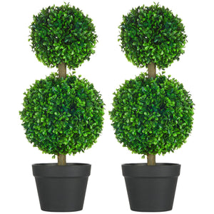 English Elm HOMCOM Boxwood Topiary Tree in Pot — Realistic 2-Ball Faux Plant, Indoor/Outdoor Low-Maintenance Decor W2225P217285