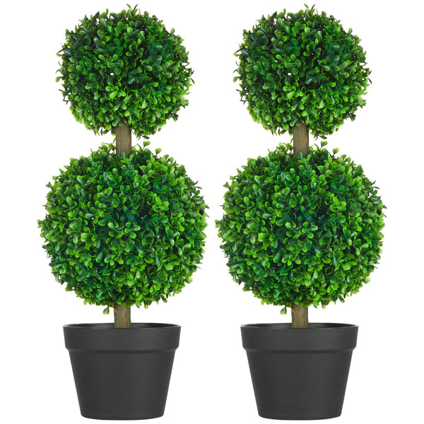 English Elm HOMCOM Boxwood Topiary Tree in Pot — Realistic 2-Ball Faux Plant, Indoor/Outdoor Low-Maintenance Decor W2225P217285