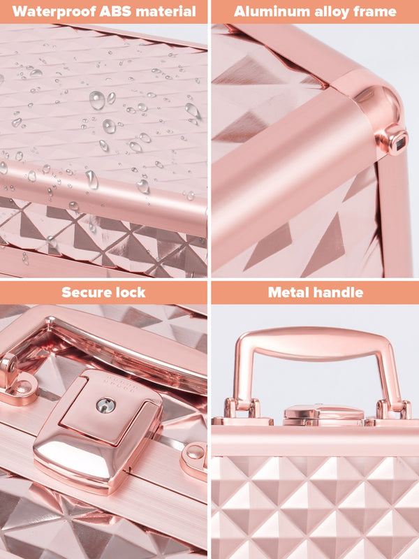 English Elm Portable Led Vanity Makeup Case Aluminum Travel Organizer with Mirror Lock Dividers W1550P163304