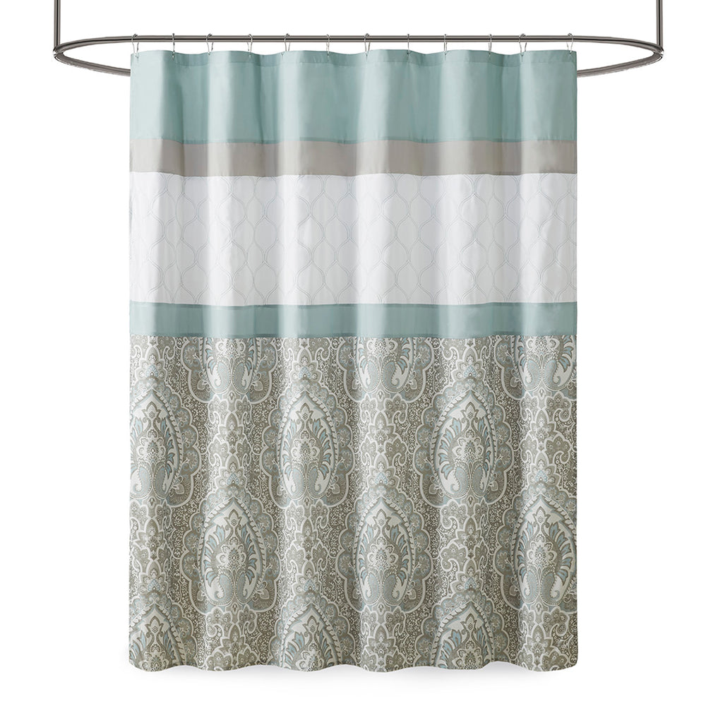 JLA Home 510 Design - Printed Embroidered Shower Curtain in Seafoam Microfiber with Lined Backing, Texture & Machine-Washable Elegance 5DS70-0094