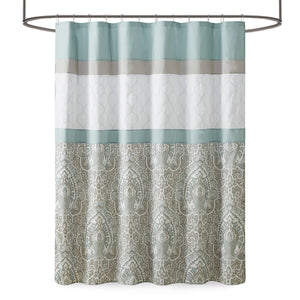 JLA Home 510 Design - Printed Embroidered Shower Curtain in Seafoam Microfiber with Lined Backing, Texture & Machine-Washable Elegance 5DS70-0094