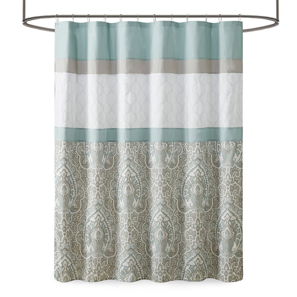 JLA Home 510 Design - Printed Embroidered Shower Curtain in Seafoam Microfiber with Lined Backing, Texture & Machine-Washable Elegance 5DS70-0094