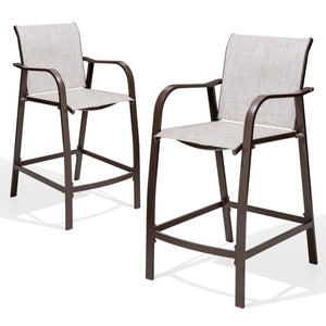 HomeRoots Set of Two 28" Brown & Beige Aluminum Outdoor Counter-Height Bar Chairs - Stylish & Durable Comfort 485761