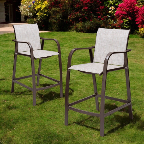 HomeRoots Set of Two 28" Brown & Beige Aluminum Outdoor Counter-Height Bar Chairs - Stylish & Durable Comfort 485761