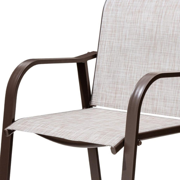 HomeRoots Set of Two 28" Brown & Beige Aluminum Outdoor Counter-Height Bar Chairs - Stylish & Durable Comfort 485761