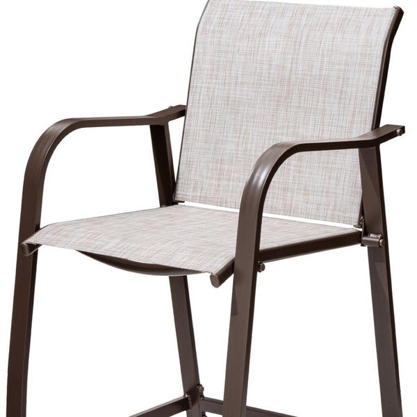 HomeRoots Set of Two 28" Brown & Beige Aluminum Outdoor Counter-Height Bar Chairs - Stylish & Durable Comfort 485761