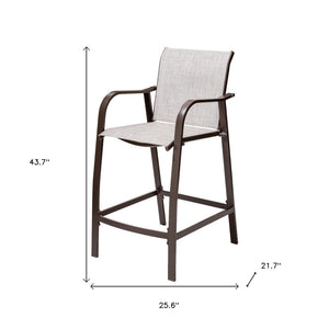 HomeRoots Set of Two 28" Brown & Beige Aluminum Outdoor Counter-Height Bar Chairs - Stylish & Durable Comfort 485761