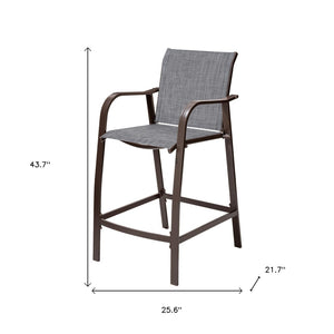 HomeRoots Set of Two Stylish 28" Brown Aluminum Outdoor Bar Chairs with Gray Cushions for Ultimate Comfort 485763