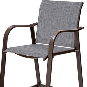 HomeRoots Set of Two Stylish 28" Brown Aluminum Outdoor Bar Chairs with Gray Cushions for Ultimate Comfort 485763