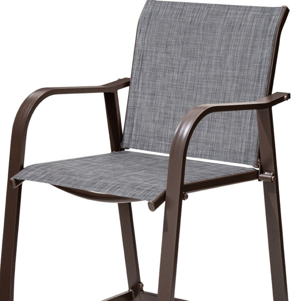 HomeRoots Set of Two Stylish 28" Brown Aluminum Outdoor Bar Chairs with Gray Cushions for Ultimate Comfort 485763