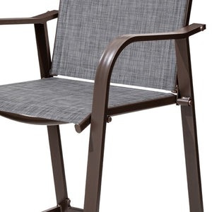 HomeRoots Set of Two Stylish 28" Brown Aluminum Outdoor Bar Chairs with Gray Cushions for Ultimate Comfort 485763