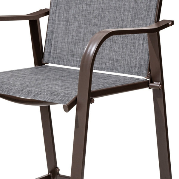 HomeRoots Set of Two Stylish 28" Brown Aluminum Outdoor Bar Chairs with Gray Cushions for Ultimate Comfort 485763