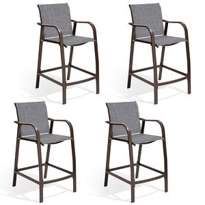 HomeRoots Set of Four Stylish 28" Black and Gray Aluminum Outdoor Bar Chairs with Footrest for Comfort & Style 485764