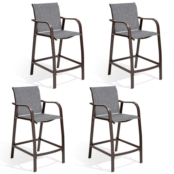 HomeRoots Set of Four Stylish 28" Black and Gray Aluminum Outdoor Bar Chairs with Footrest for Comfort & Style 485764